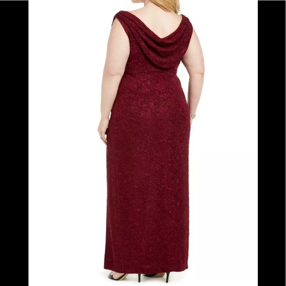 Women’s Formal Dress Plus Sizes 16W 18W 20W Alex Evenings Jacquard Maroon Gown - Picture 6 of 11